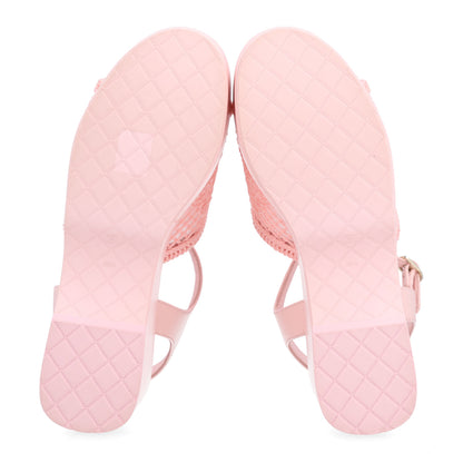 Chanel Fabric Calfskin CC Platform Sandals 39.5 Light Pink 7 of 10