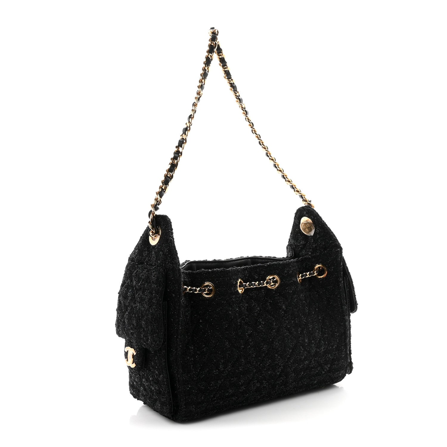 Chanel Tweed Quilted Mini Chanel 25 Handbag Black 3 of 11