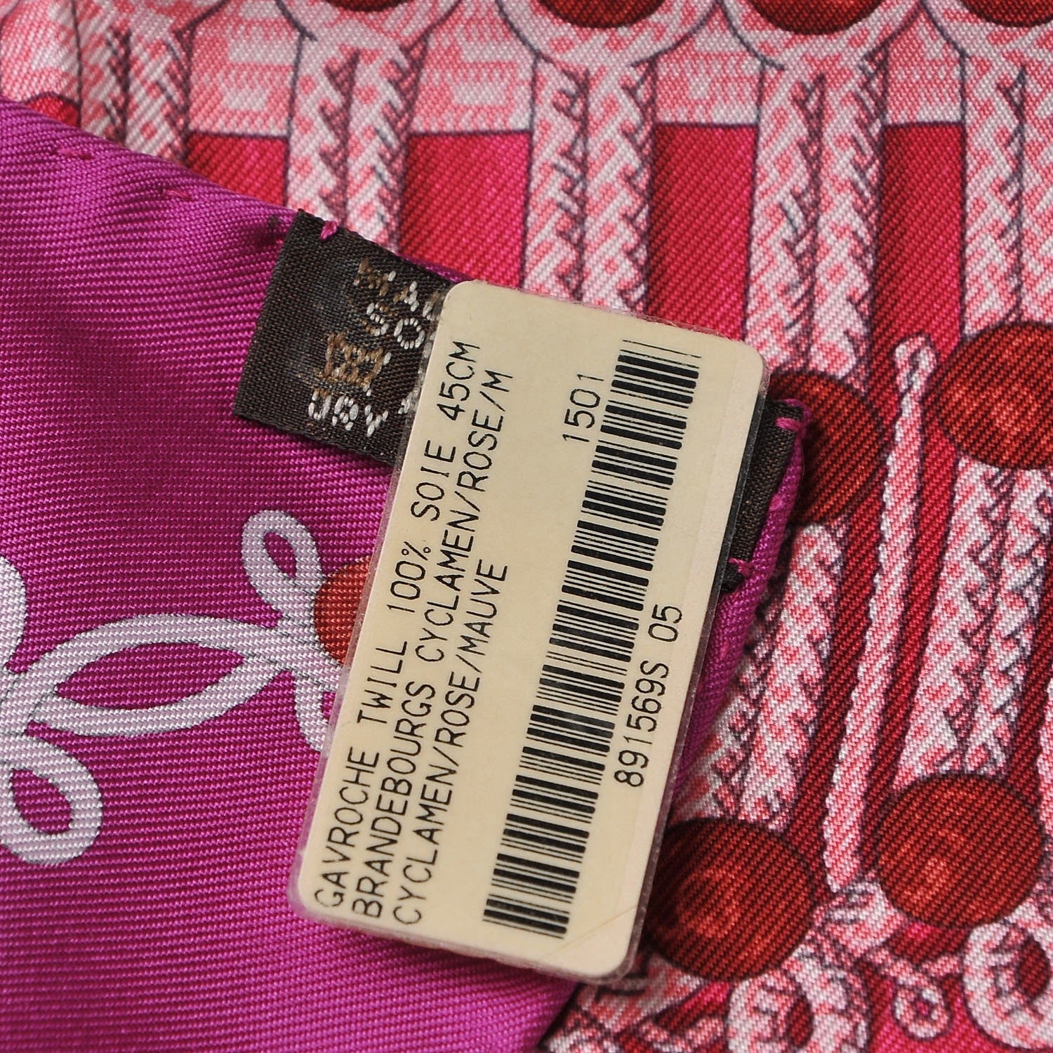 Hermes Silk Brandebourgs Pocket Square Scarf Cyclamen Rose Mauve 7 of 7