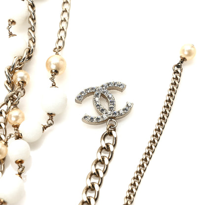Chanel Pearl Crystal Beaded Camellia Chain Belt Gold White 3 of 5