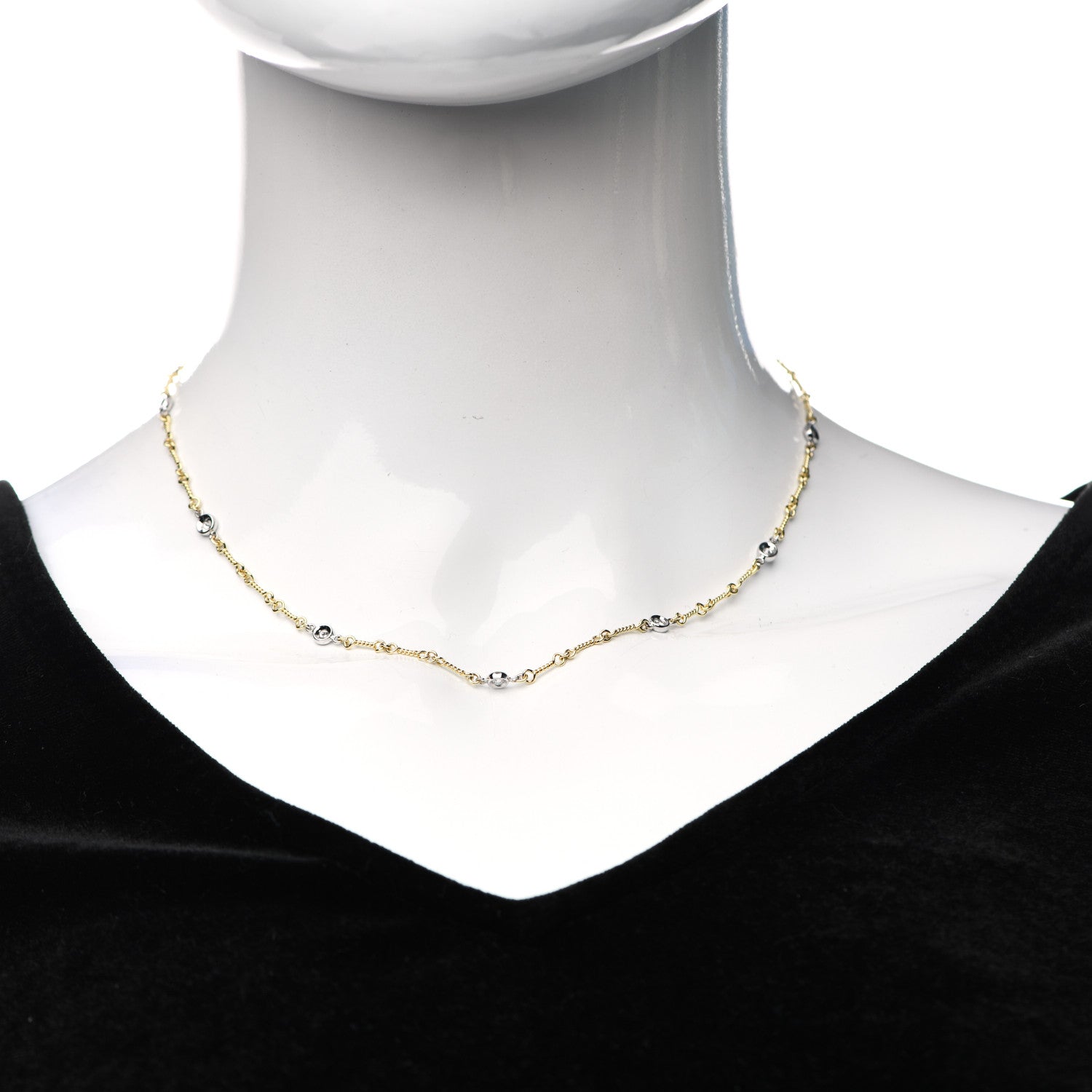 Roberto Coin 18K Yellow White Gold Diamond By the Inch Seven Station Dog Bone Necklace 2 of 5