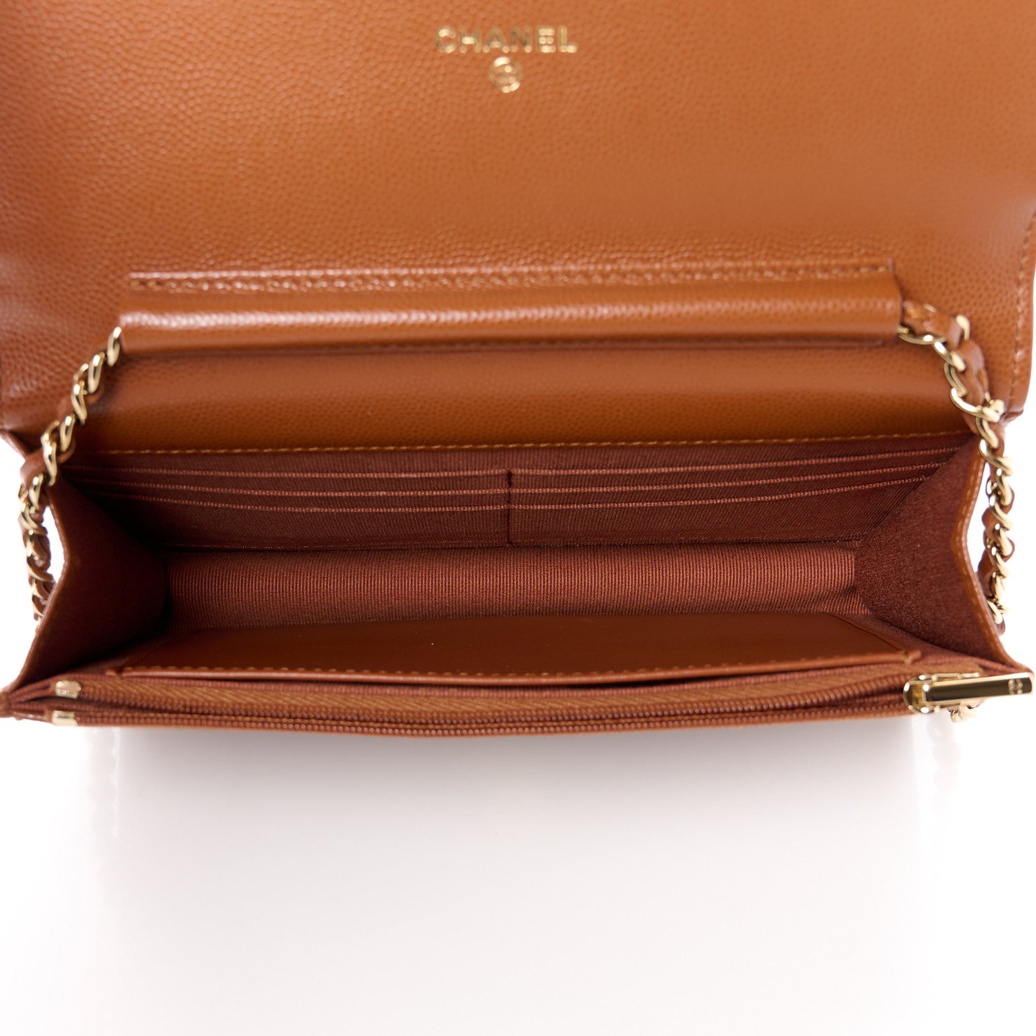 Chanel Shiny Caviar Quilted Strass Wallet On Chain WOC Light Brown 5 of 12