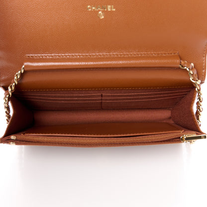 Chanel Shiny Caviar Quilted Strass Wallet On Chain WOC Light Brown 5 of 12