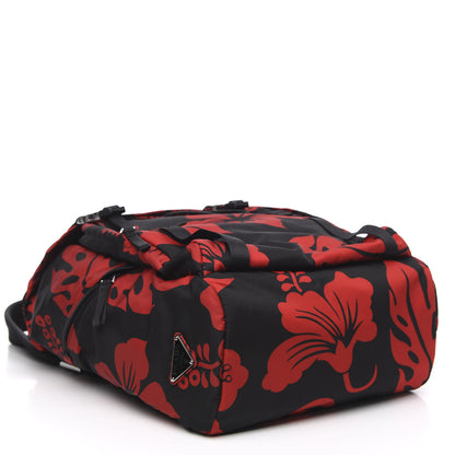 Prada Tessuto Hibiscus Print Double Buckle Backpack Black Rosso 3 of 7