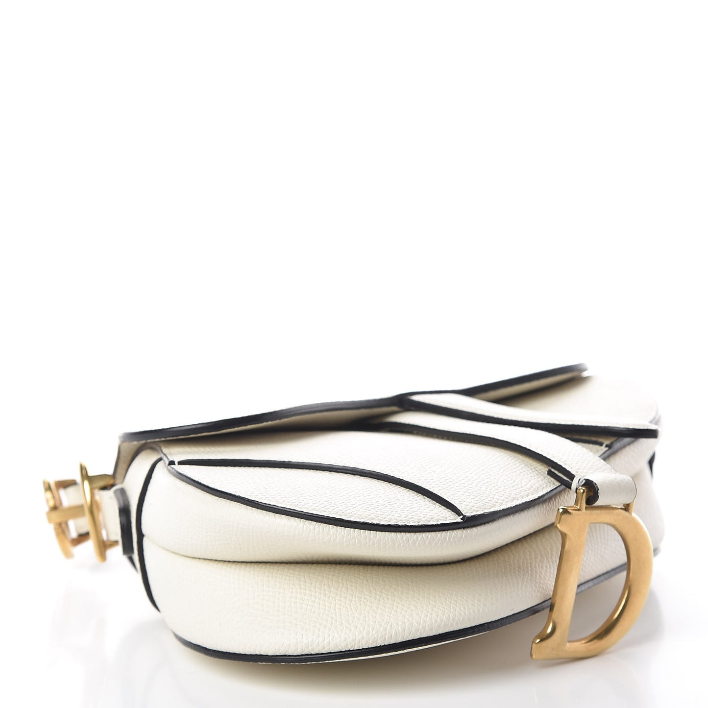 Grained Calfskin Mini Saddle Bag White