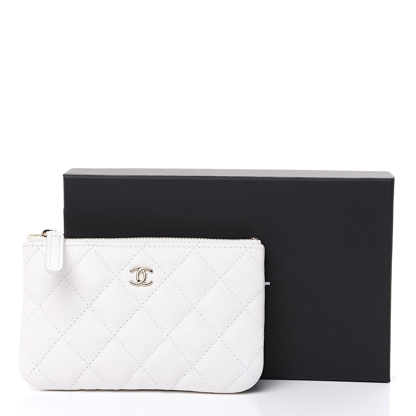 Caviar Quilted Small Cosmetic Case White