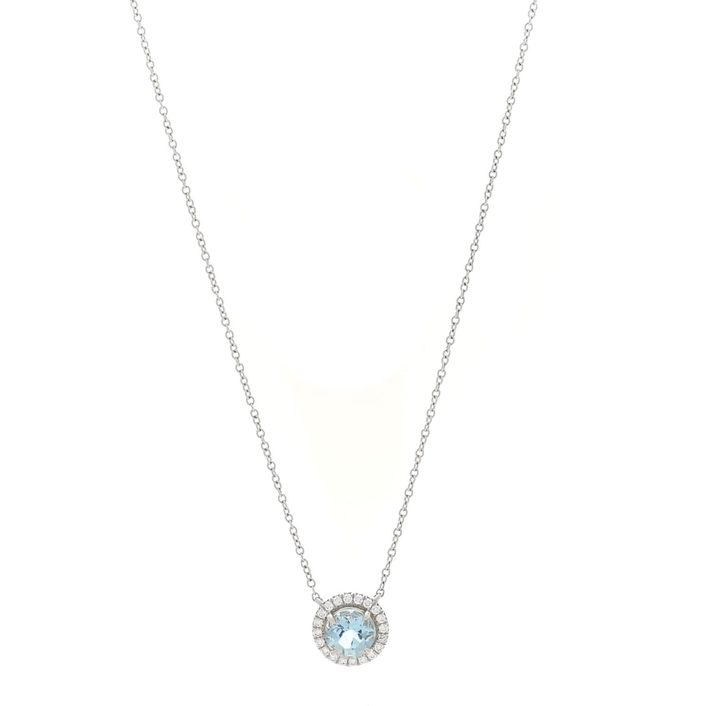 Platinum Diamond Aquamarine Soleste Pendant Necklace
