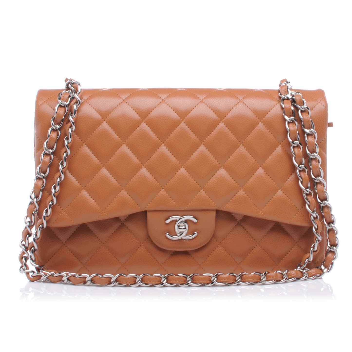 Caviar Quilted Jumbo Double Flap Light Brown