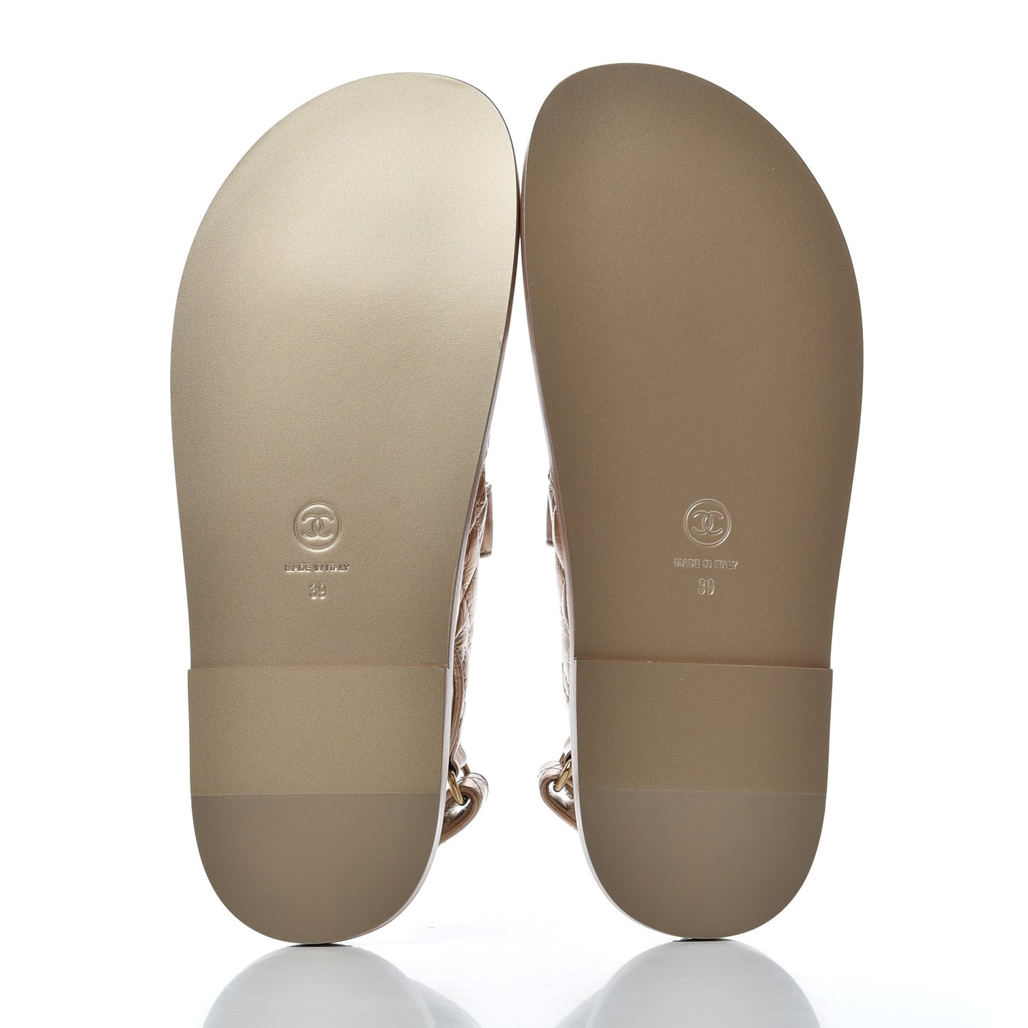 Iridescent Lambskin Quilted Velcro Dad Sandals 39 Light Bronze