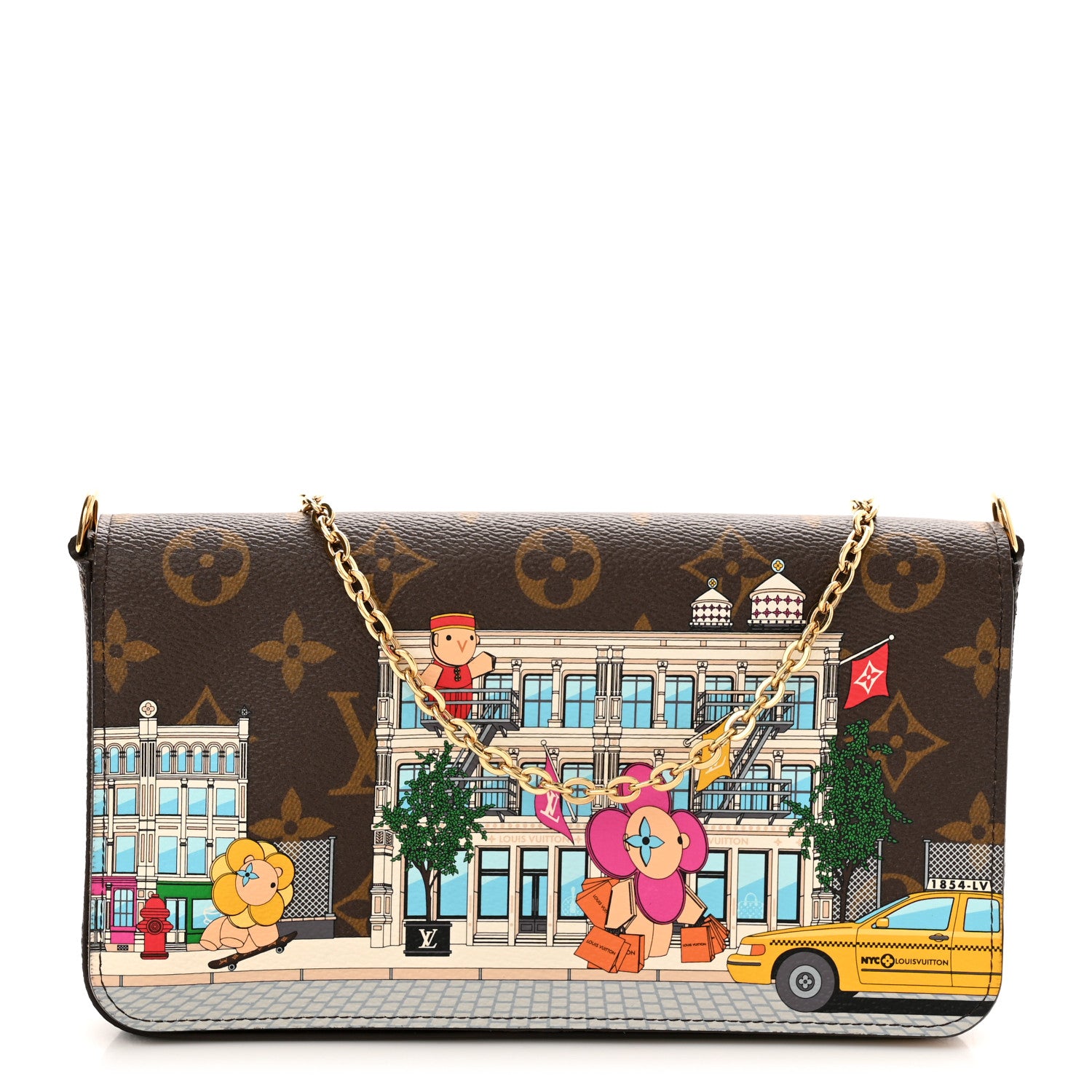 Louis Vuitton Monogram 2022 Christmas Animation New York Soho Pochette Felicie Chain Wallet Yellow 3 of 7