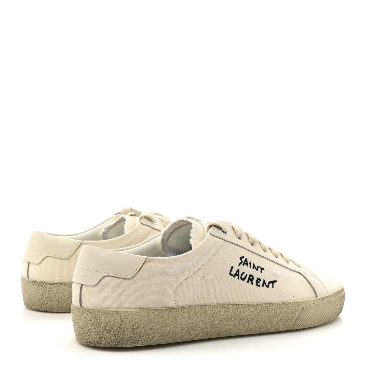 Distressed Canvas Court Classic Sneakers 39 Panna