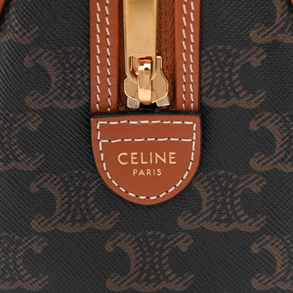 Celine Triomphe Canvas Calfskin Small Boston Bag Tan 6 of 7