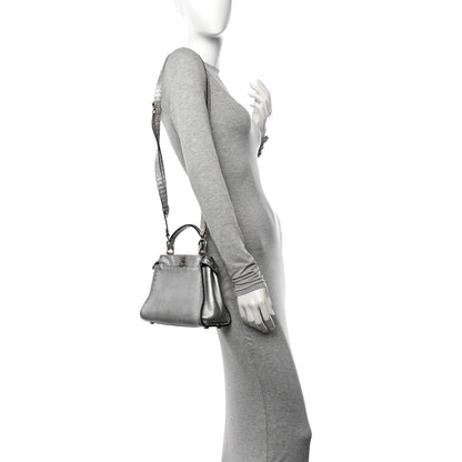 Fendi Cuoio Romano Lux Selleria Mini Peekaboo Iconic Satchel Argento 2 of 15