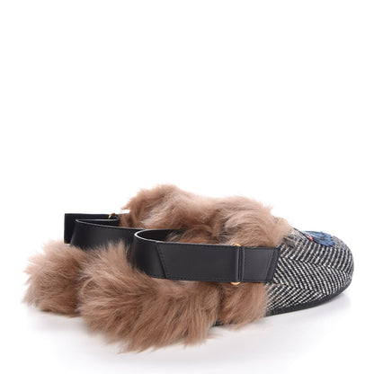 Gucci Herringbone Fur Wolf Mens Horsebit River Slingback Slippers 8 Black White 4 of 12