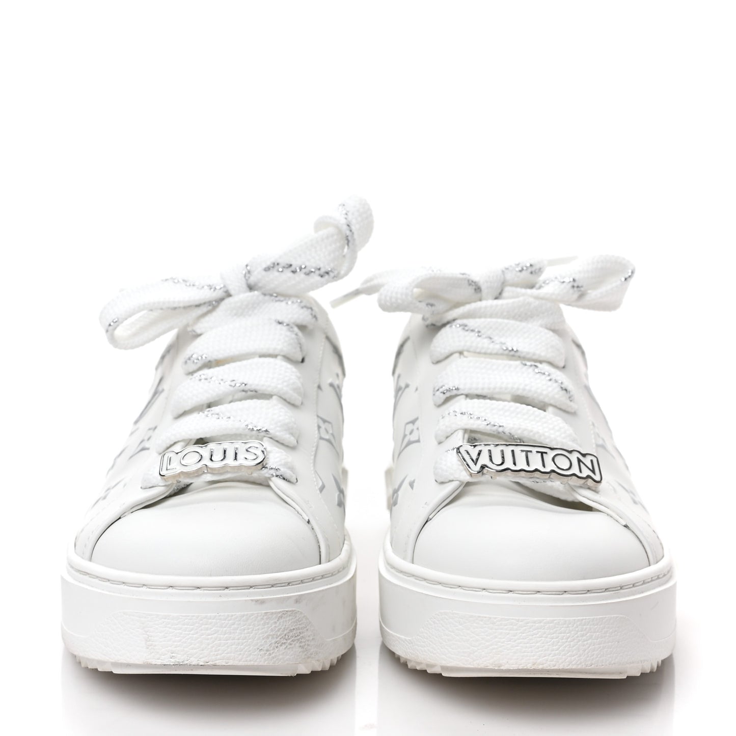 Calfskin Monogram Debossed Time Out Sneakers 39 White Silver