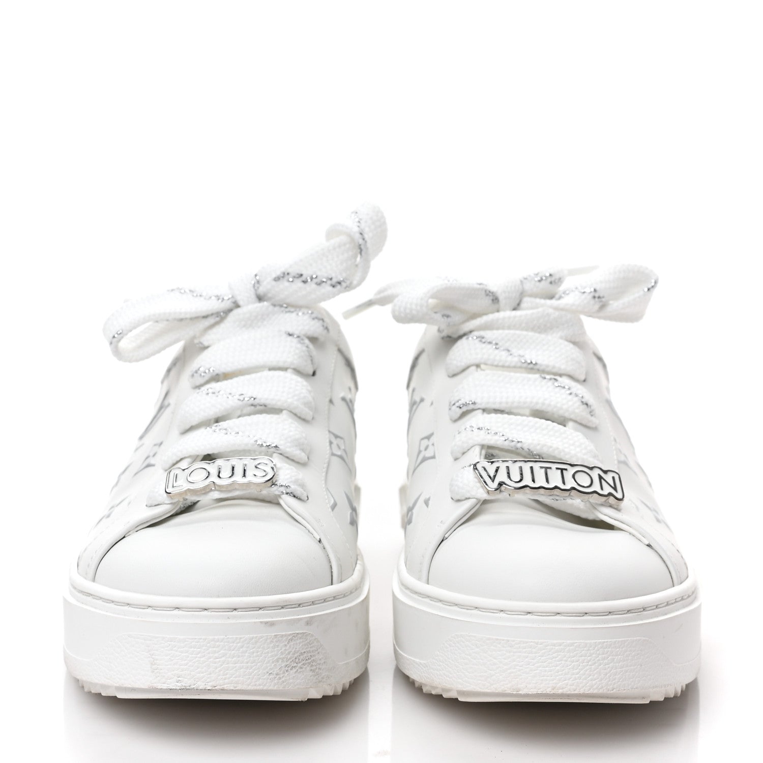 Louis Vuitton Calfskin Monogram Debossed Time Out Sneakers 39 White Silver 2 of 8
