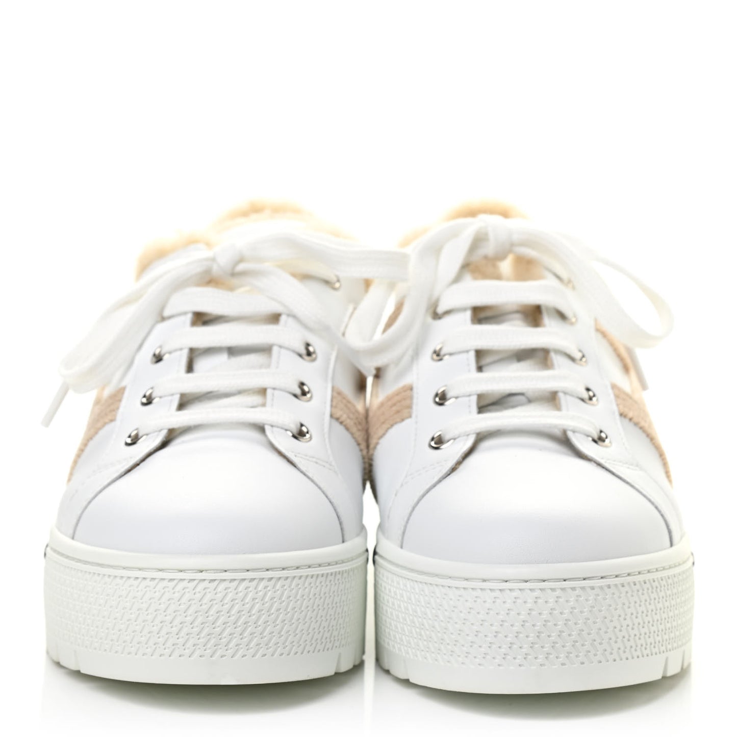 Calfskin Woolskin Dare Sneakers 37.5 White Ecru