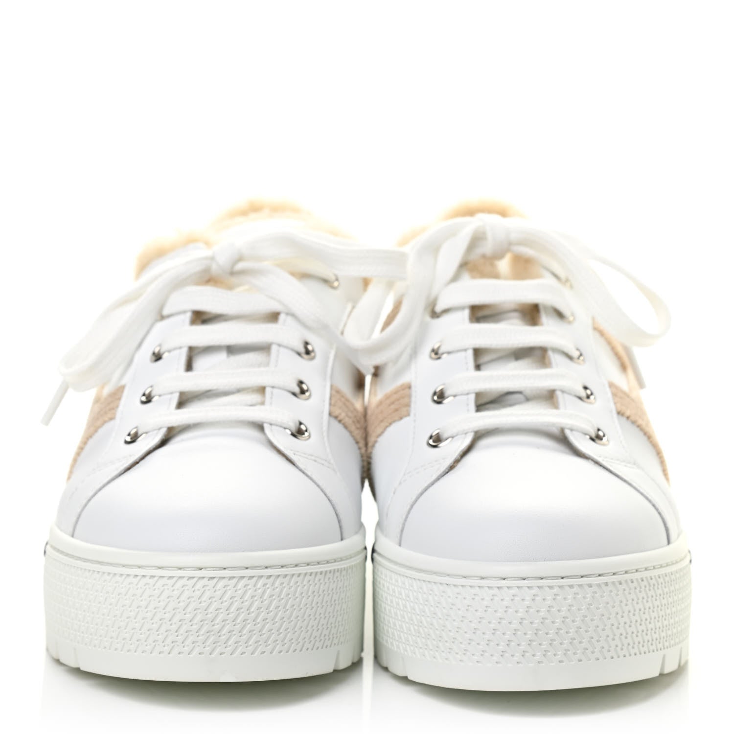 Hermes Calfskin Woolskin Dare Sneakers 37.5 White Ecru 2 of 9