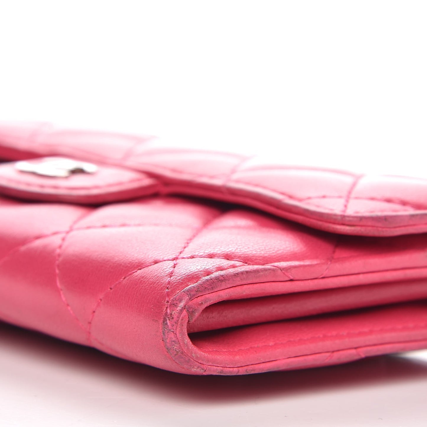 Lambskin Quilted Small Flap Wallet Pink