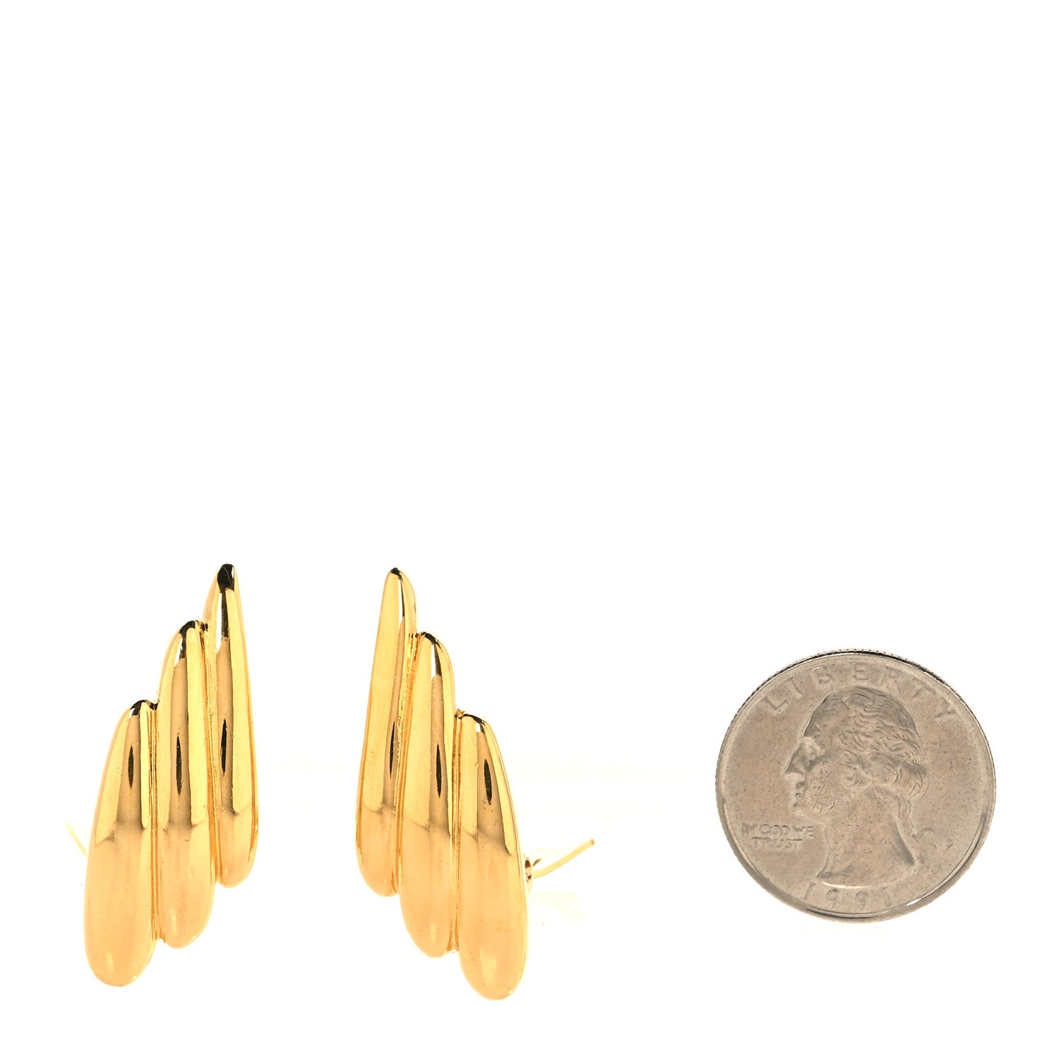 Saint Laurent Brass Link Vintage Angel Wing Clip On Earrings Gold 2 of 4