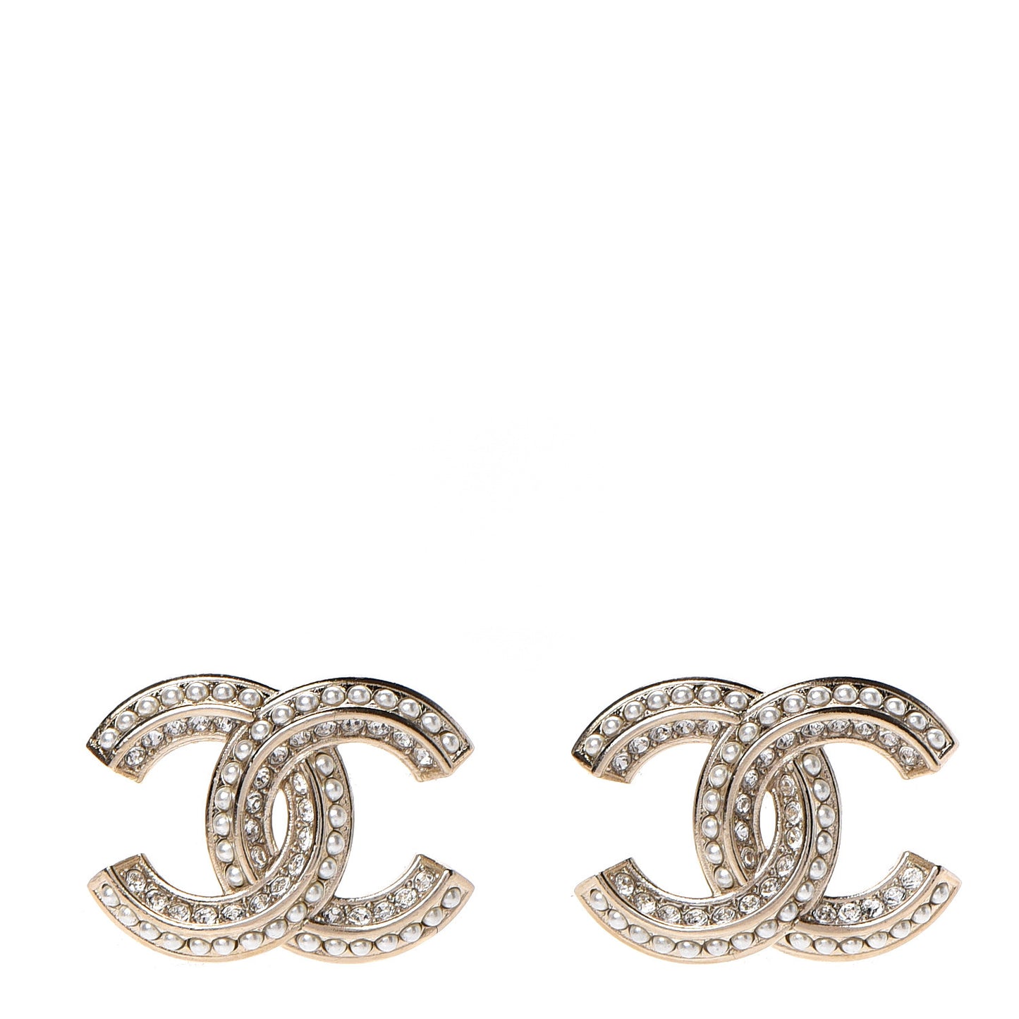 Pearl Crystal CC Earrings Gold