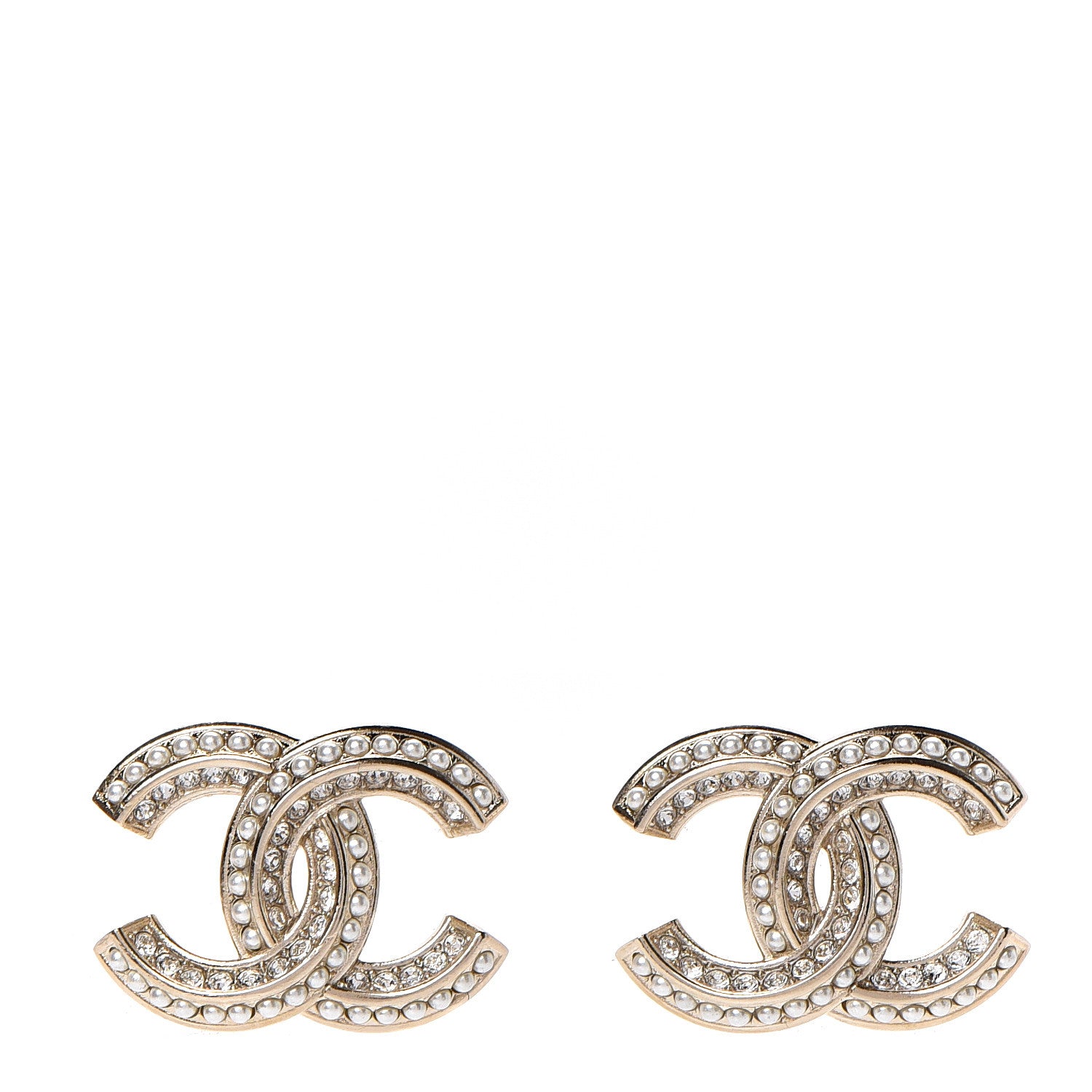 Chanel Pearl Crystal CC Earrings Gold 1 of 5