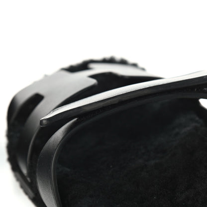 Hermes Calfskin Woolskin Womens Chypre Sandals 41 Black 9 of 10