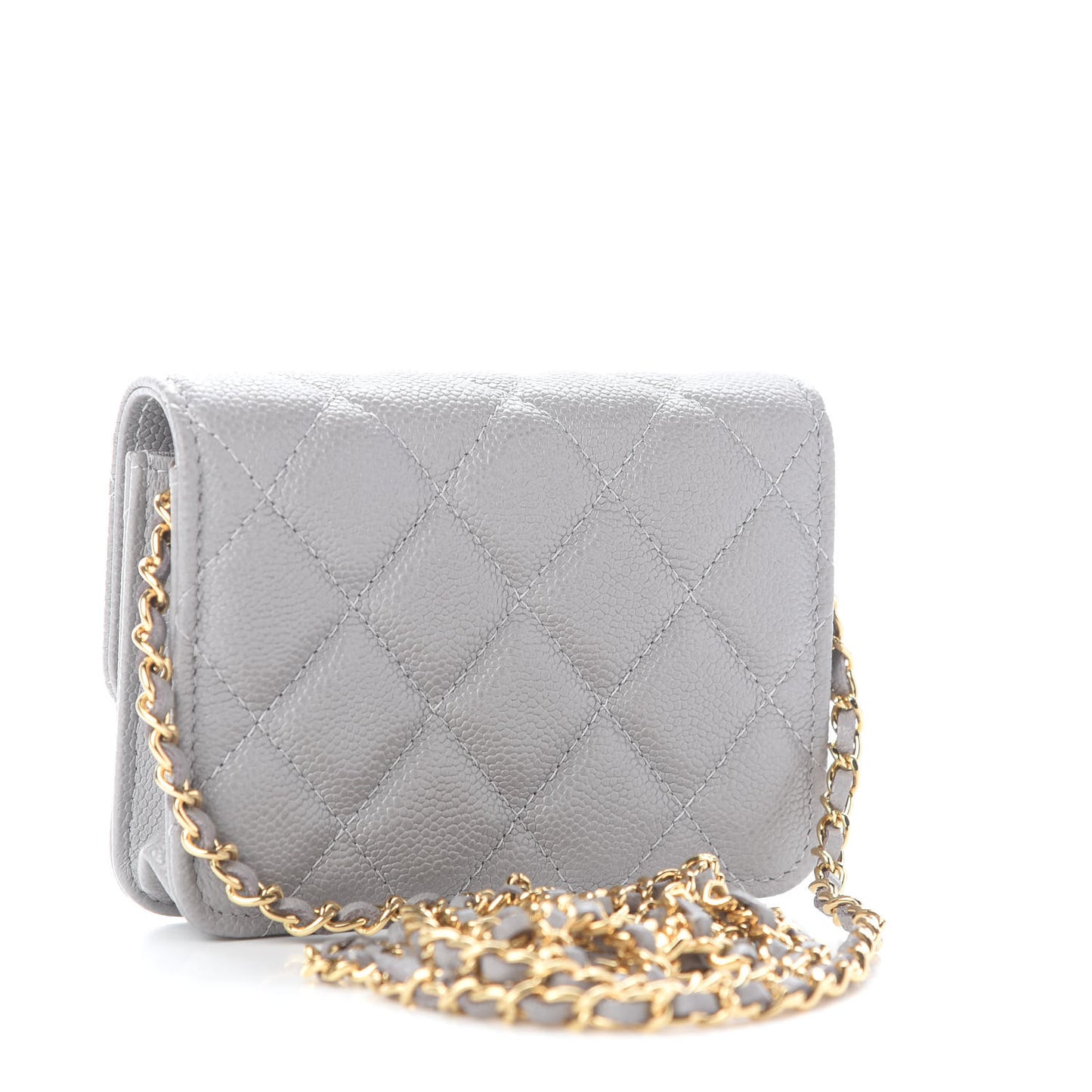 Caviar Quilted Miss Coco Clutch With Chain Grey