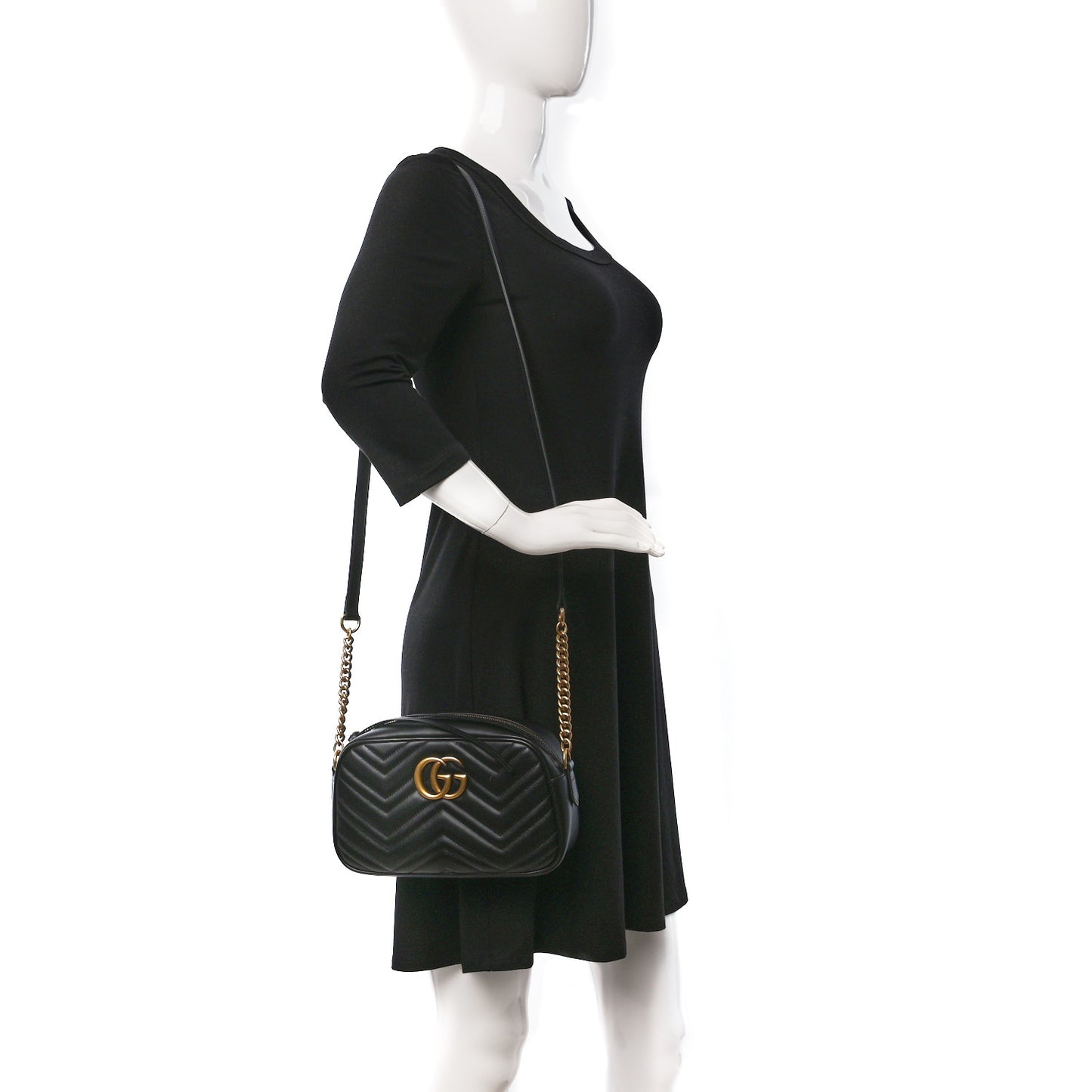 Calfskin Matelasse Small GG Marmont Chain Shoulder Bag Black