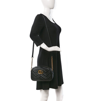Gucci Calfskin Matelasse Small GG Marmont Chain Shoulder Bag Black 2 of 9