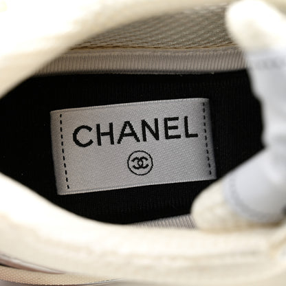 Chanel Fabric Laminated Calfskin Stretch CC Sneakers 36.5 White Silver 6 of 12