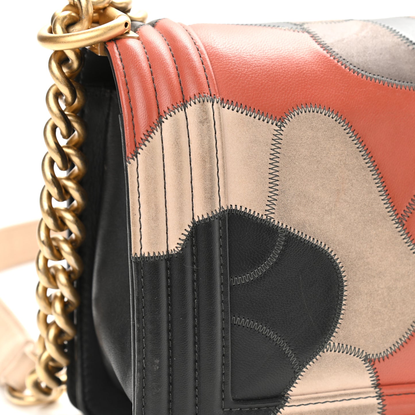 Lambskin Suede Patchwork Medium Act I Camellia Boy Flap Charcoal Brown Pink