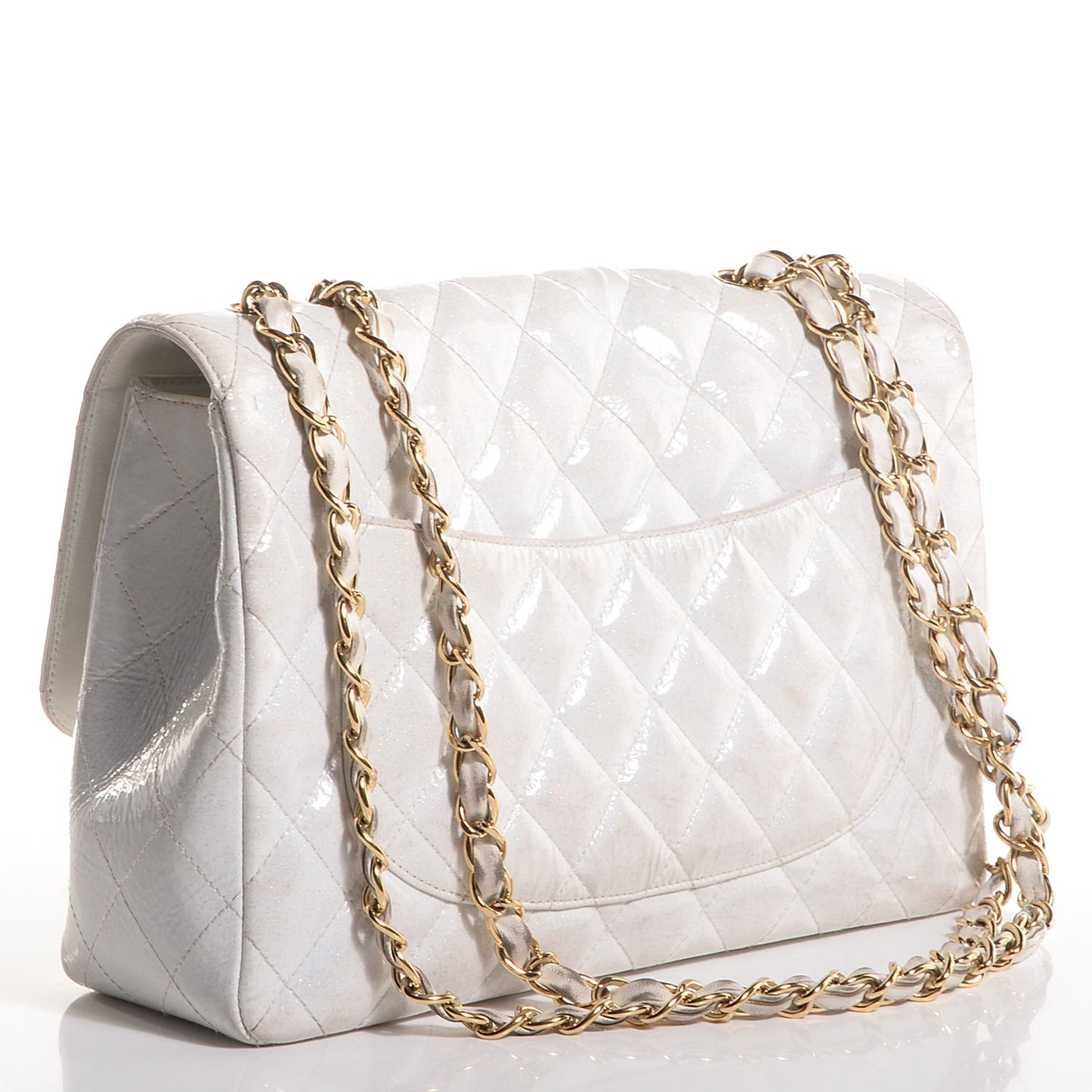 Patent Quilted Evening Star Jumbo Single Flap White
