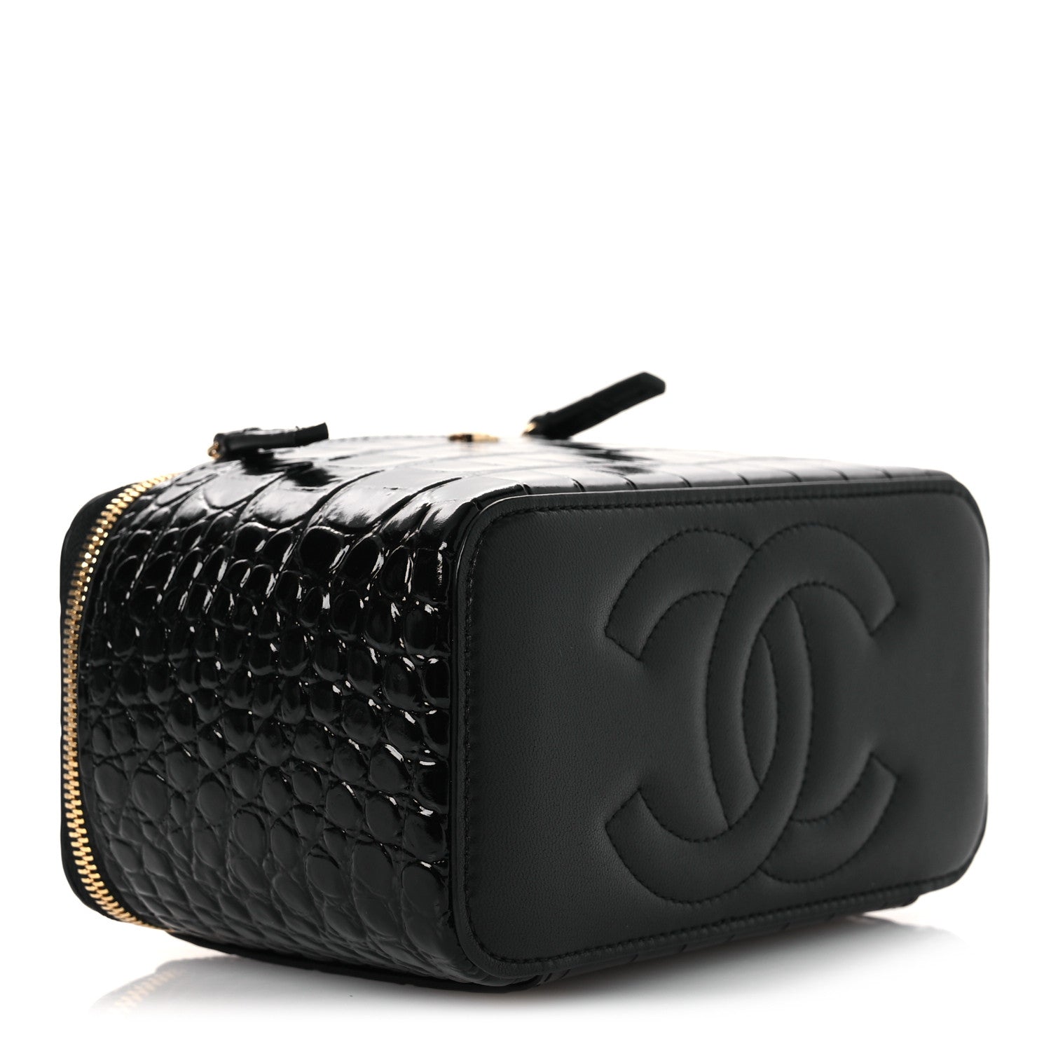 Chanel Calfskin Crocodile Embossed Crococo Small Top Handle Vanity Case With Chain Black 4 of 14