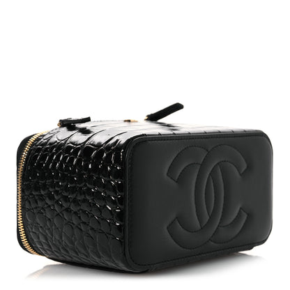 Chanel Calfskin Crocodile Embossed Crococo Small Top Handle Vanity Case With Chain Black 4 of 14