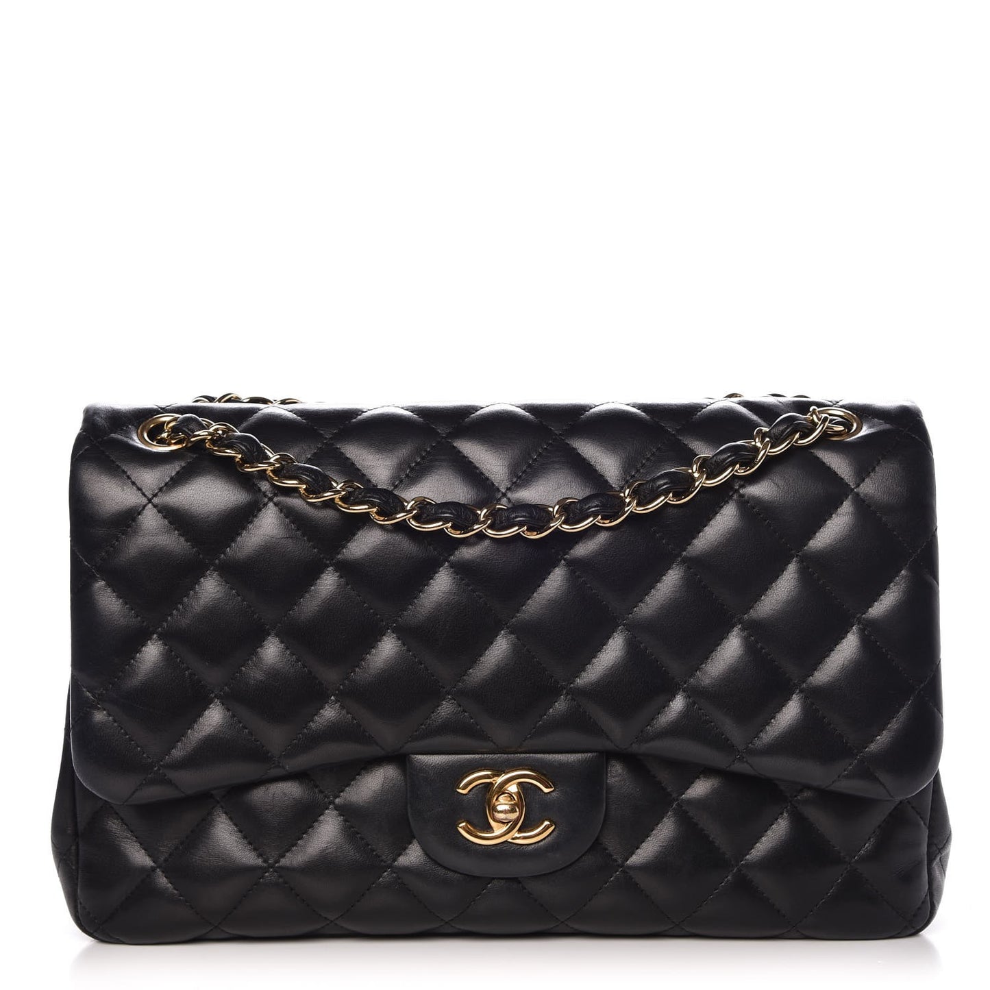 Lambskin Quilted Jumbo Double Flap Black