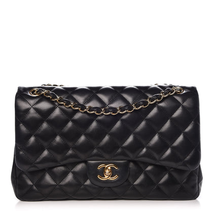 Chanel Lambskin Quilted Jumbo Double Flap Black 1 of 12
