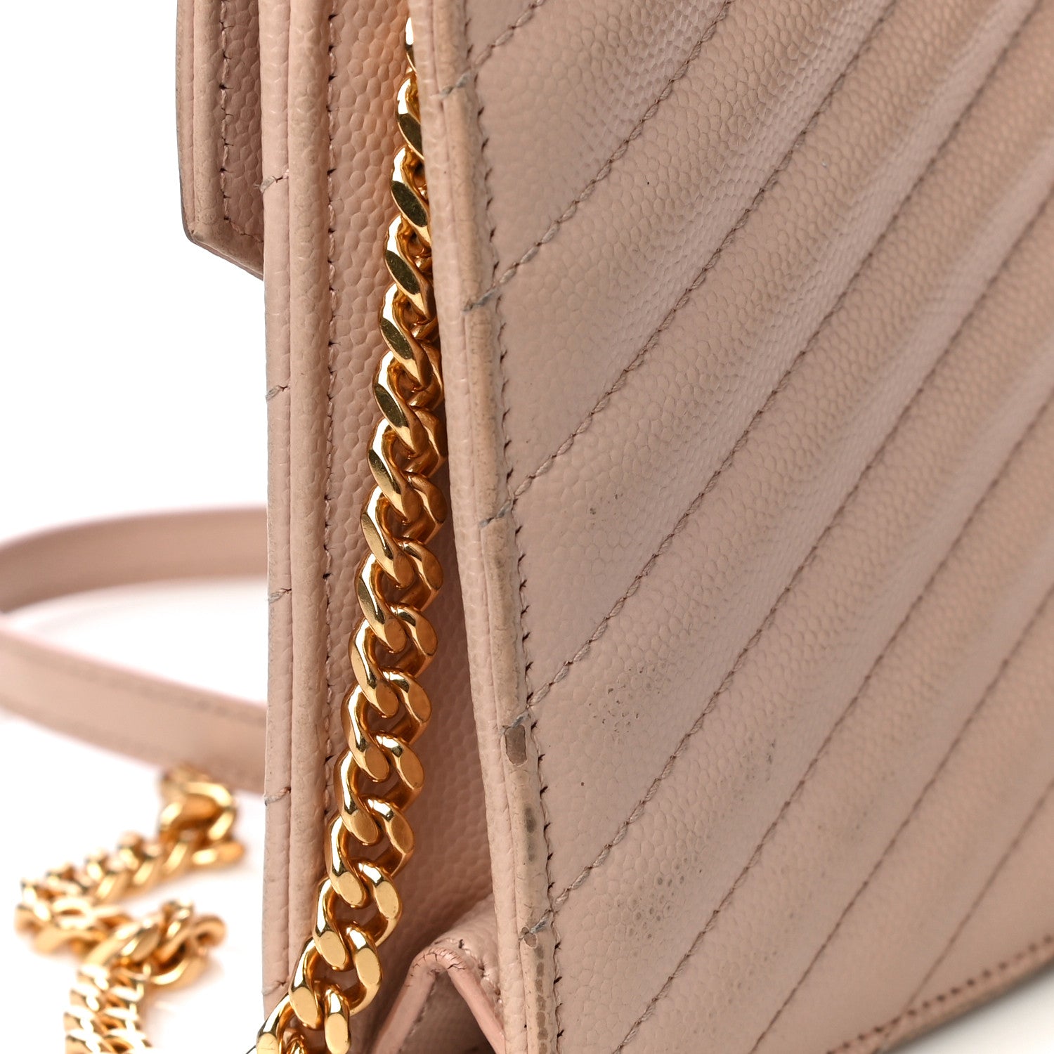 Saint Laurent Grain De Poudre Matelasse Chevron Monogram Envelope Chain Wallet Nude Powder 23 of 30