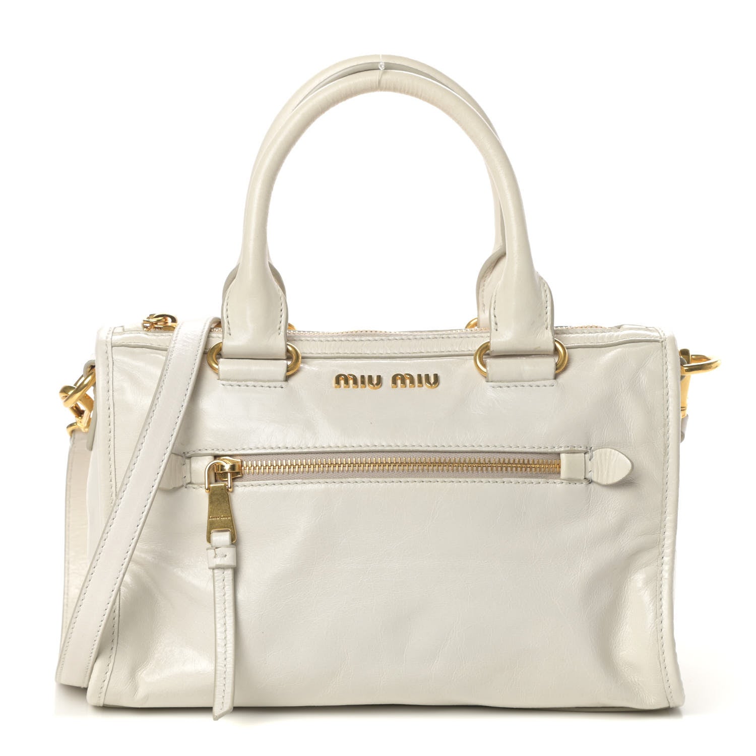 Miu Miu Vitello Shine Zip Tote Talco 1 of 11