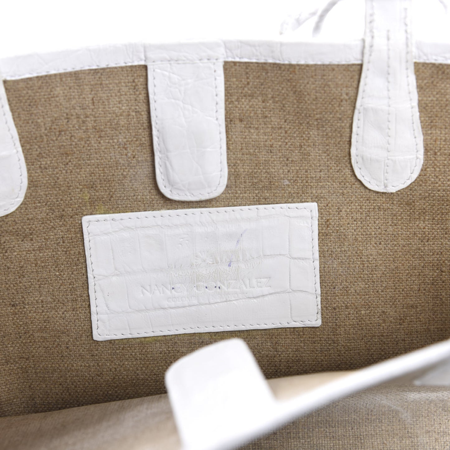 Linen Crocodile Erica Shopper Tote White