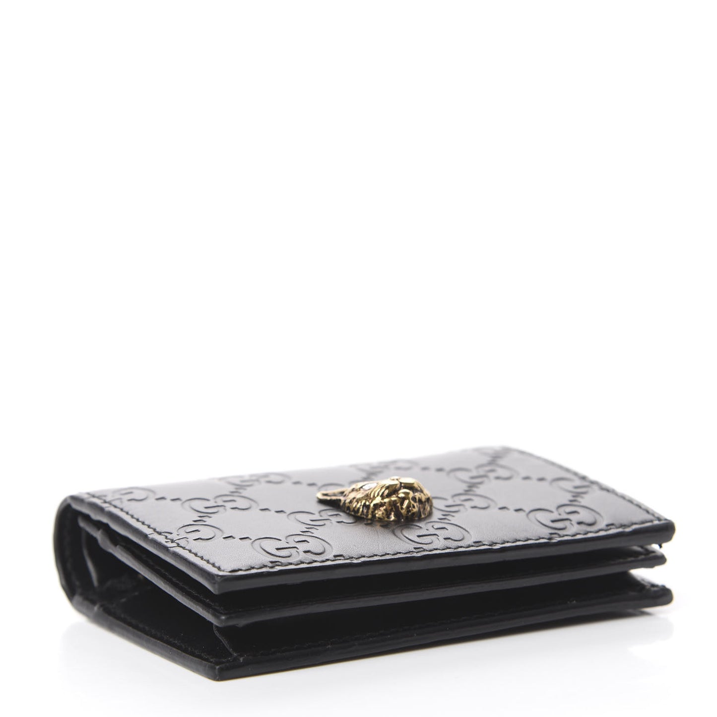 Guccissima Signature Crystal Cat Card Case Wallet Black