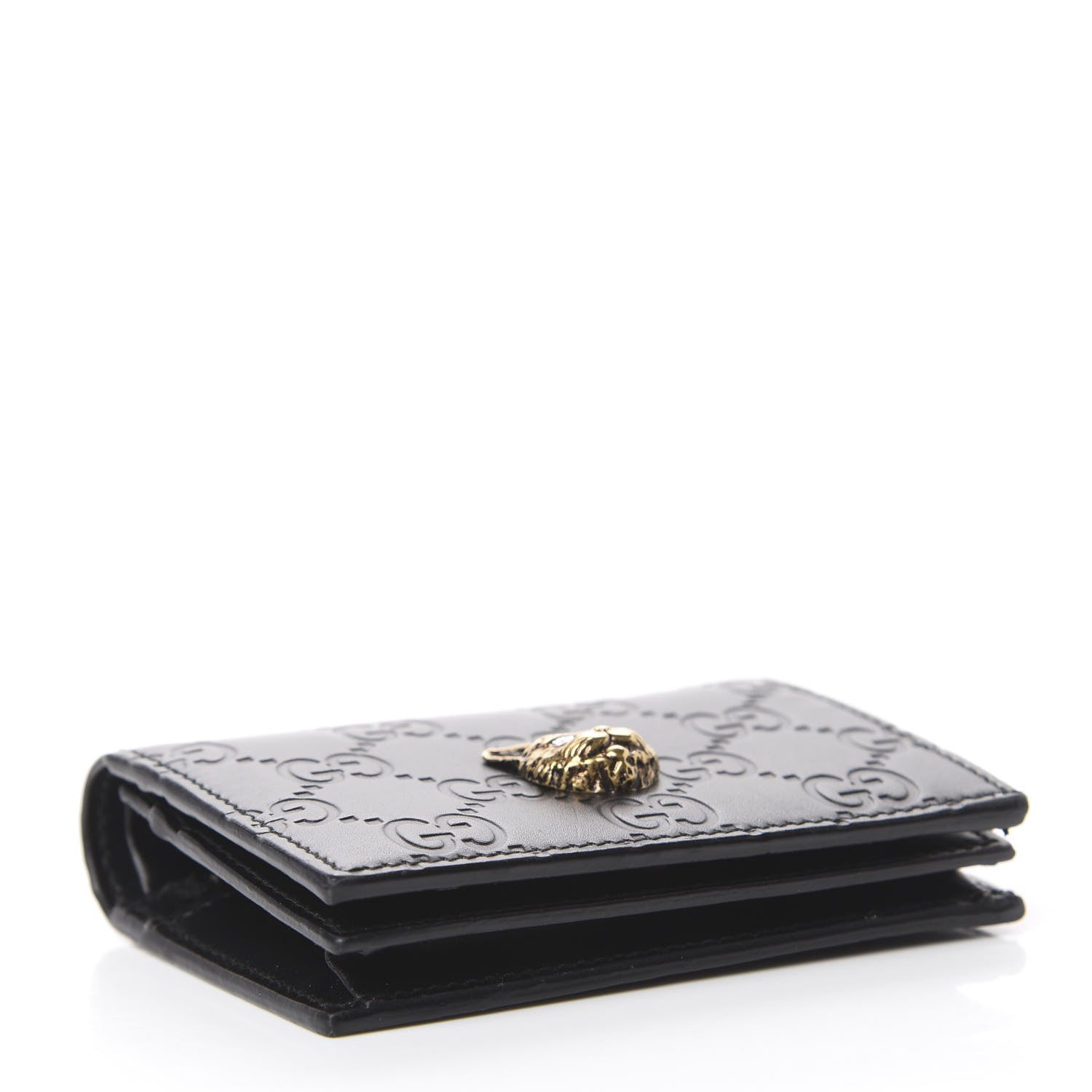 Gucci Guccissima Signature Crystal Cat Card Case Wallet Black 4 of 7