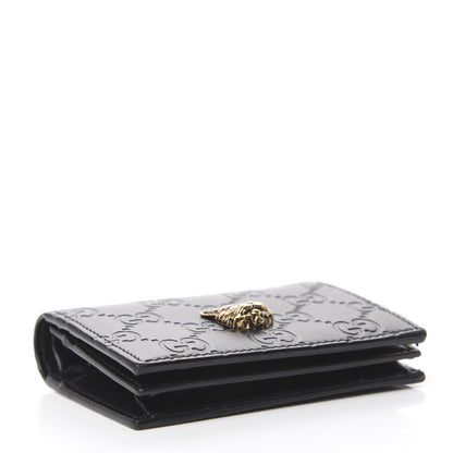 Gucci Guccissima Signature Crystal Cat Card Case Wallet Black 4 of 7
