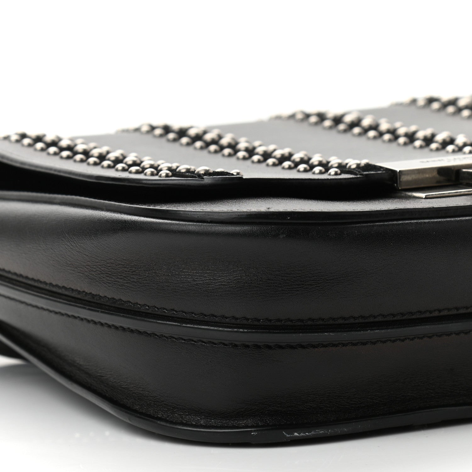 Saint Laurent Smooth Calfskin Suede Betty Stud Stripe Flap Messenger Black 9 of 10