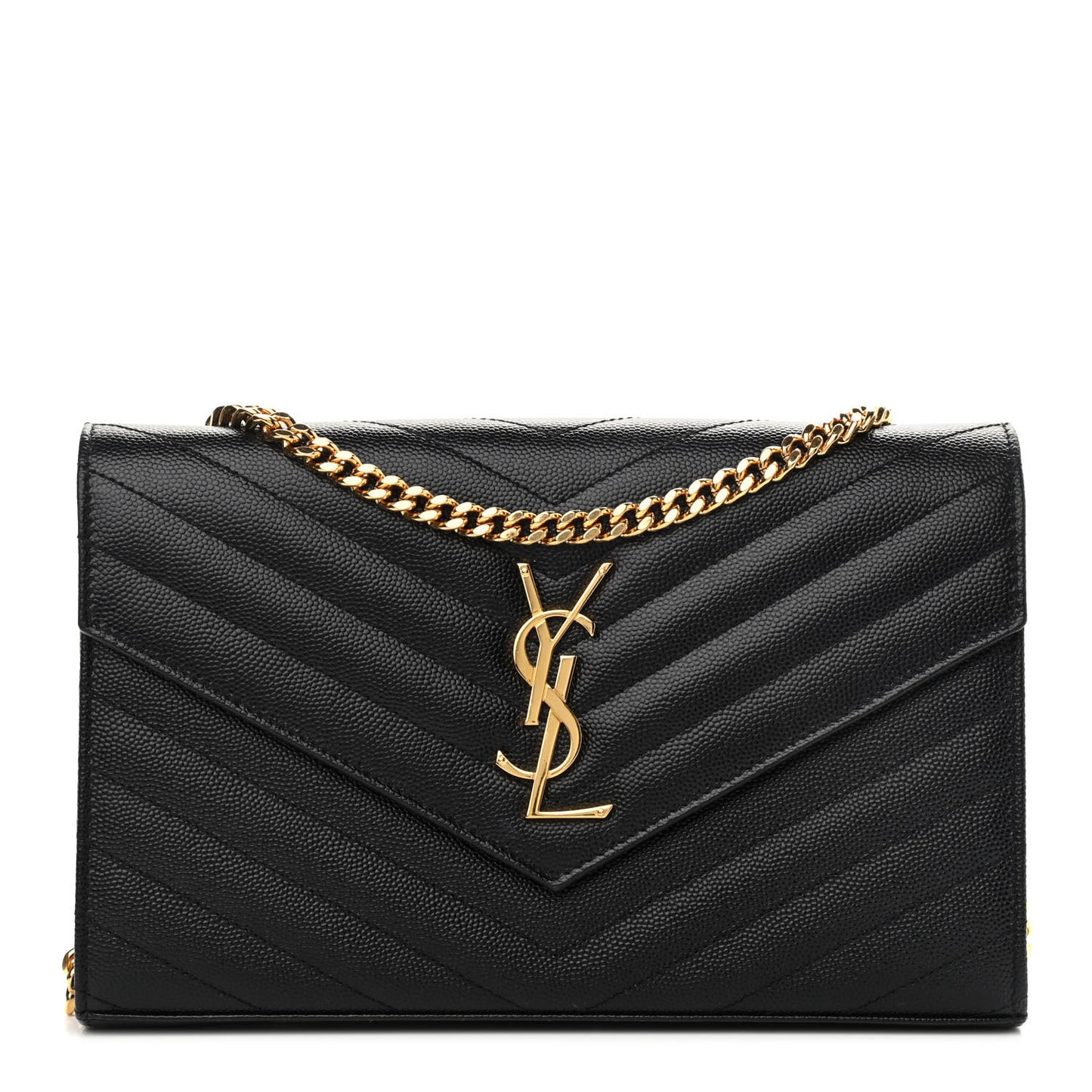 Grain De Poudre Matelasse Chevron Monogram Chain Wallet Black