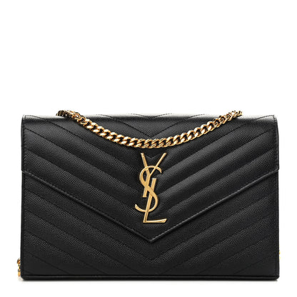Saint Laurent Grain De Poudre Matelasse Chevron Monogram Chain Wallet Black 1 of 10