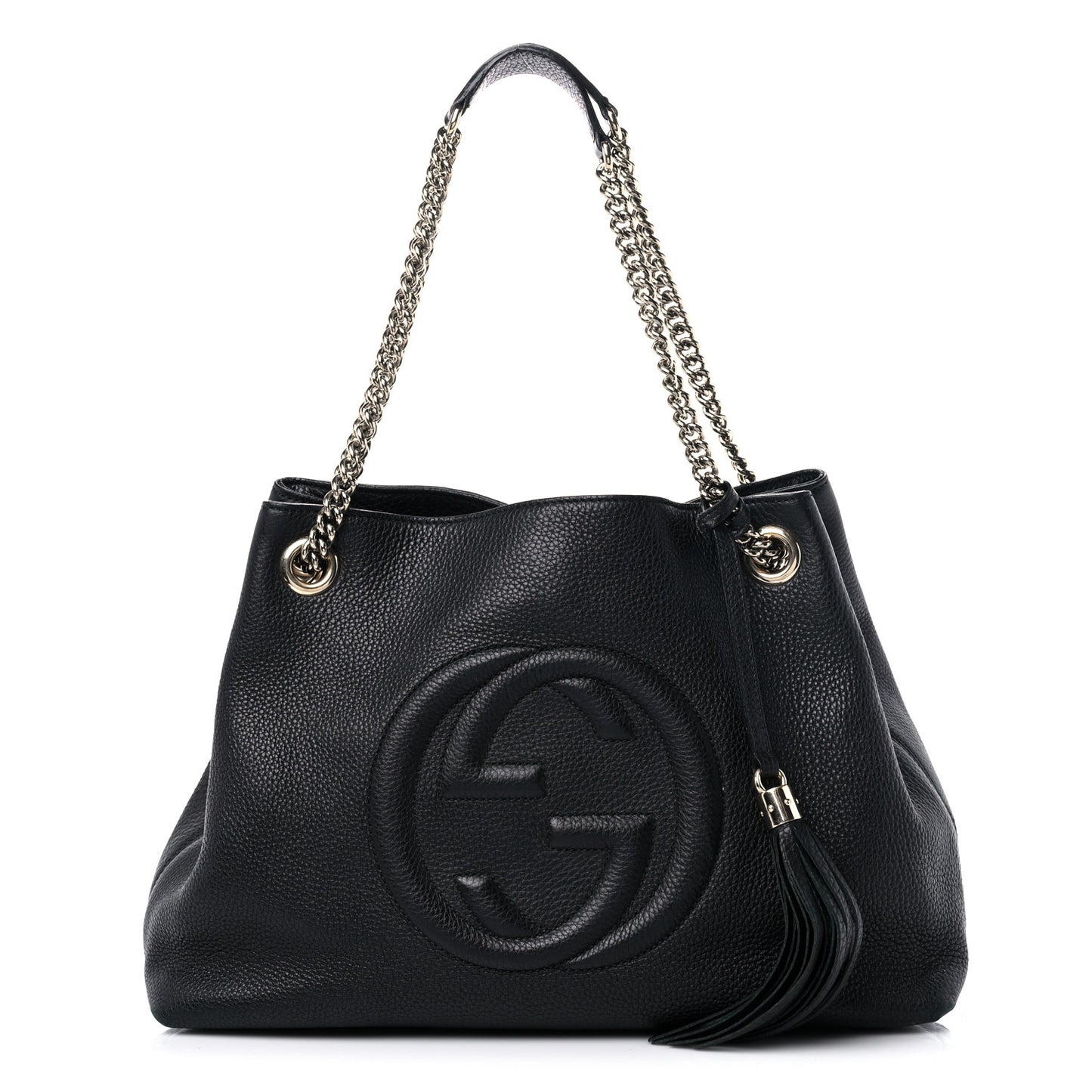 Pebbled Calfskin Medium Soho Chain Shoulder Bag Black