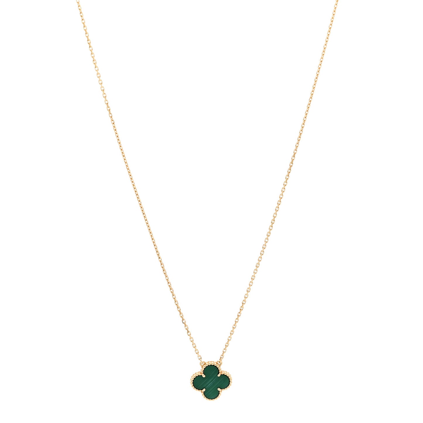 18K Yellow Gold Malachite Vintage Alhambra Pendant Necklace