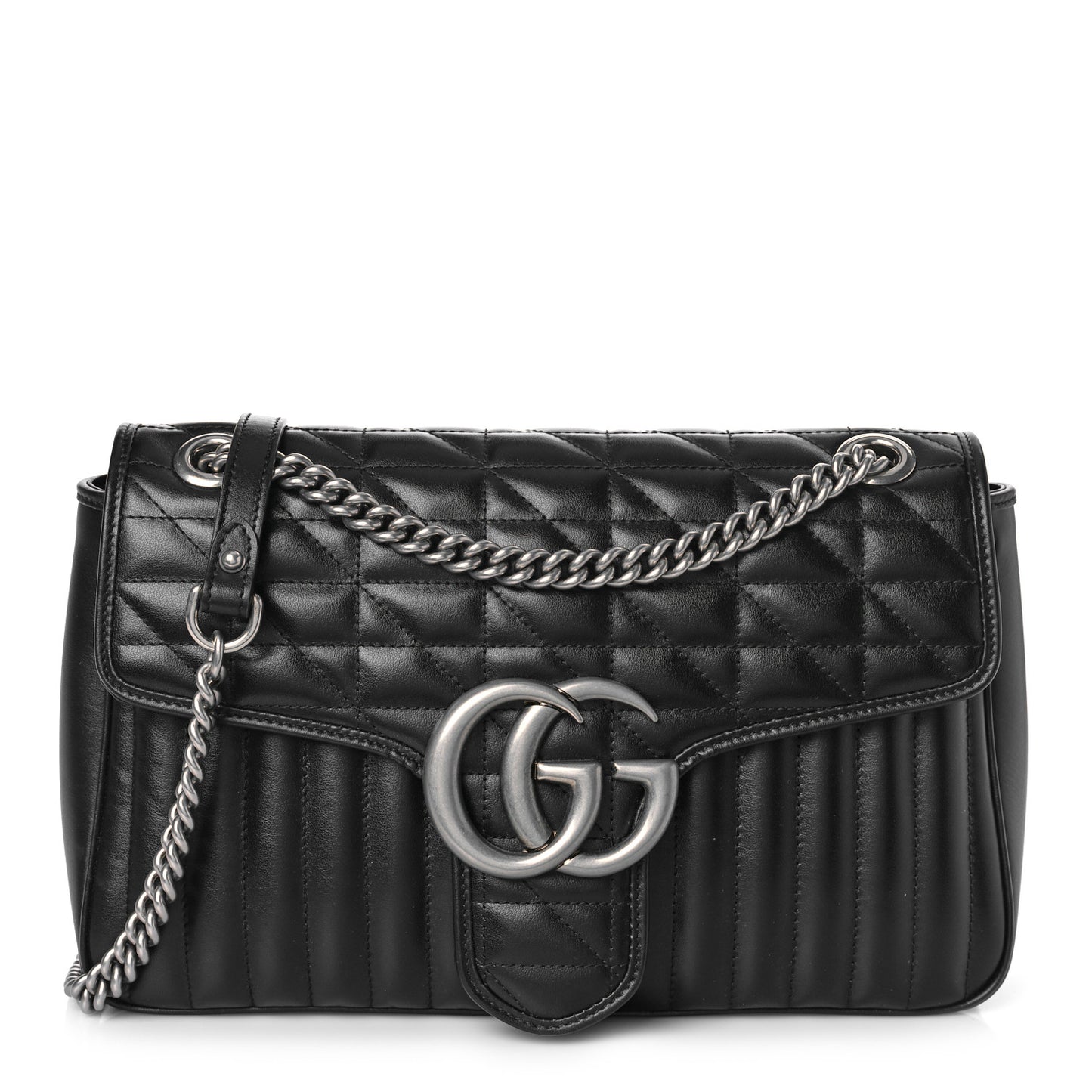 Calfskin Matelasse Aria Medium GG Marmont Shoulder Bag Black