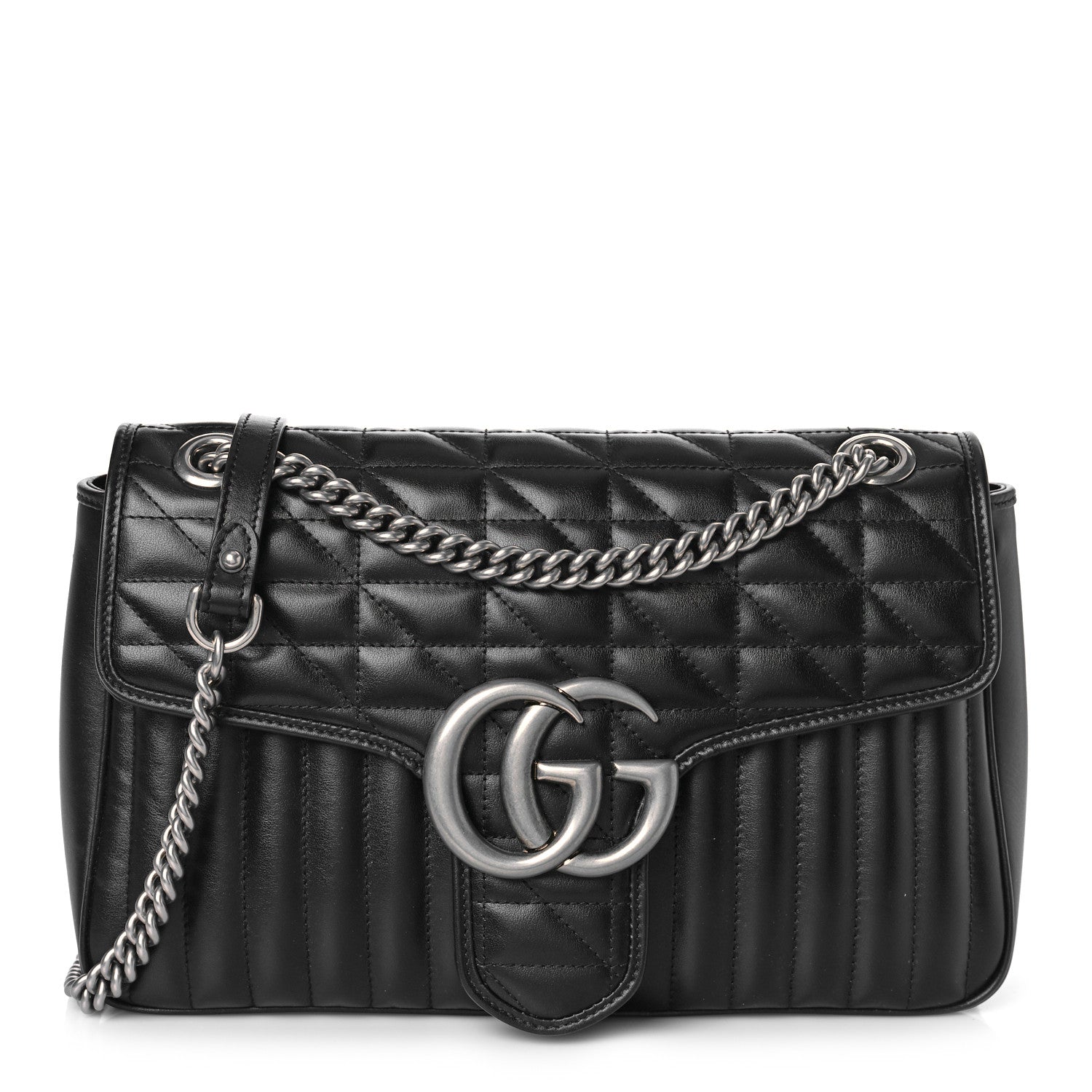 Gucci Calfskin Matelasse Aria Medium GG Marmont Shoulder Bag Black 2 of 9